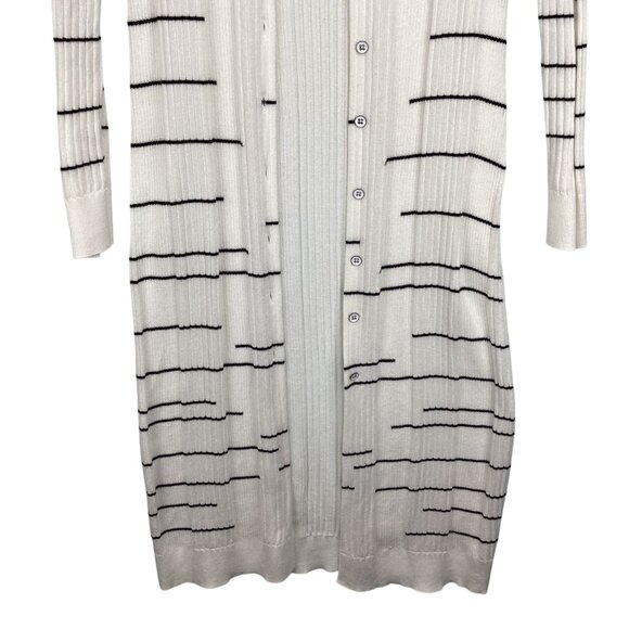 Cabi Long Sweater Size XS XSmall‎ Duster Cardigan Dashes Striped Long White - Picture 5 of 11